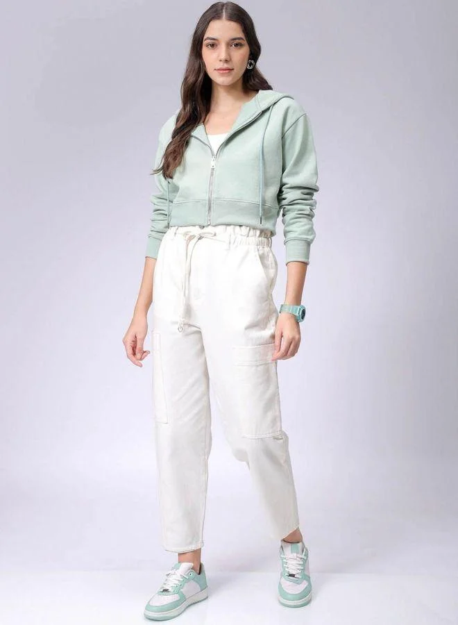 مرفوعة Women Relaxed Fit Solid Hooded Full Sleeves Front Open Sweatshirt